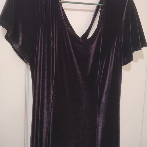 Vintage-Style Velvet Column Dress | Blackberry Purple | Strappy Back | Size 10 - Picture 7 of 8